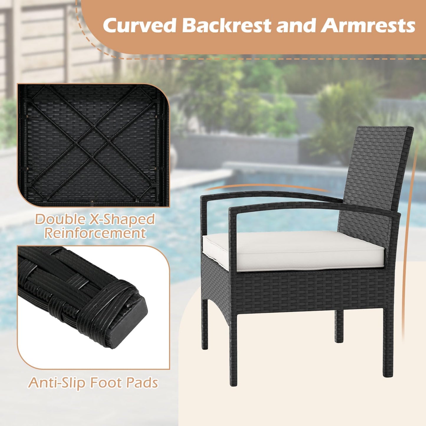 Tangkula 3 Piece Patio Furniture Set for Porch Balcony Backyard Poolside