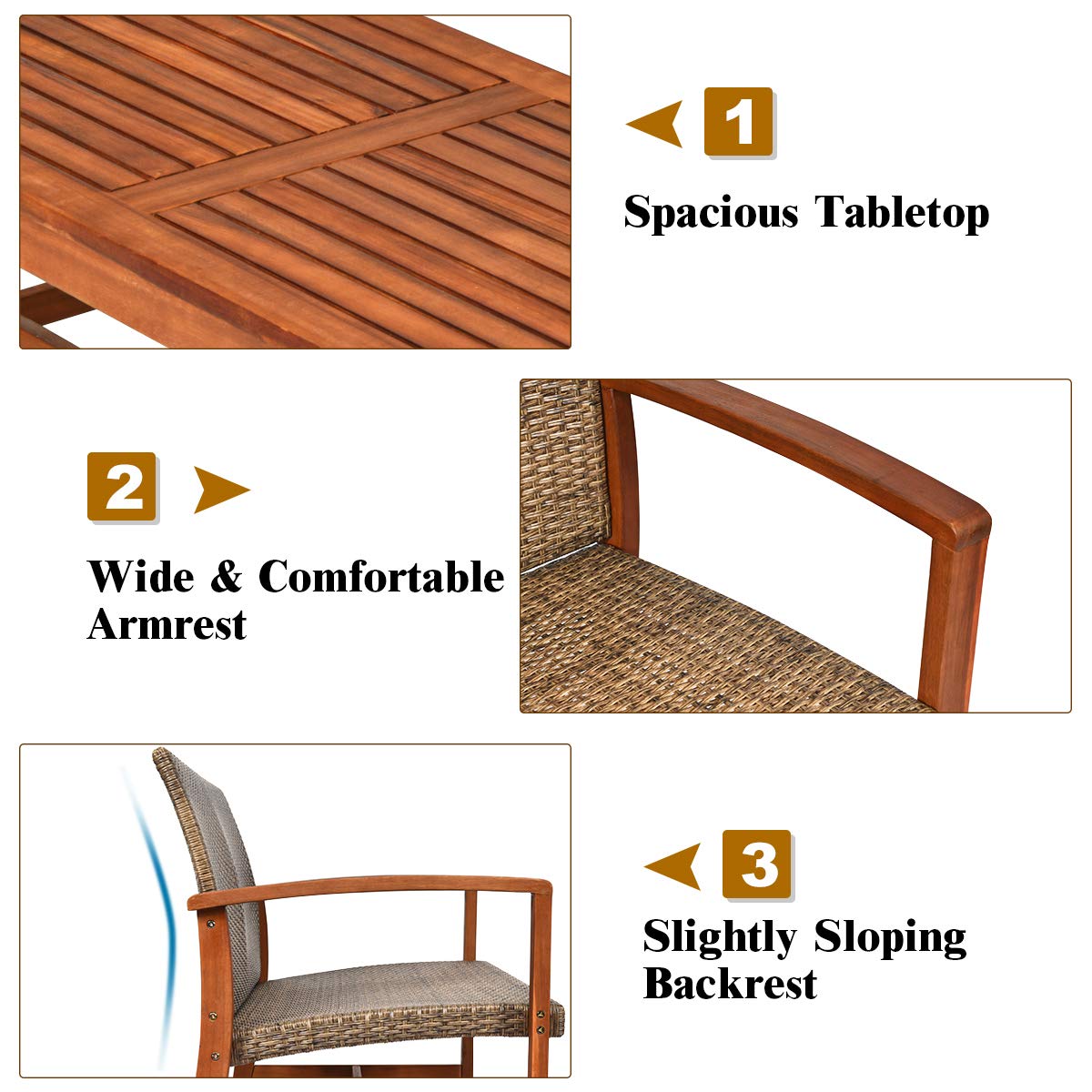 Tangkula 4 PCS Patio Acacia Wood Rattan Conversation Set