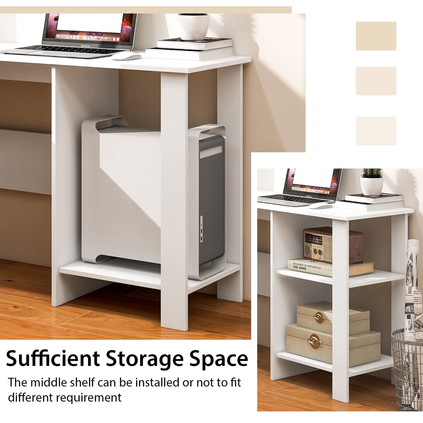 Tangkula White L Shaped Desk with Storage Shelves