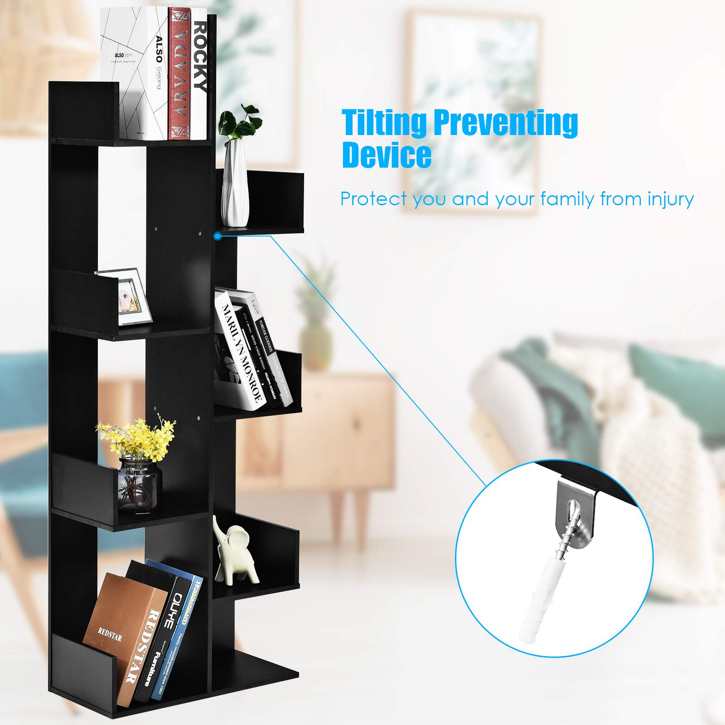 Tangkula 8 Shelf Bookshelf, Wood Bookcase with 8 Book Shelves