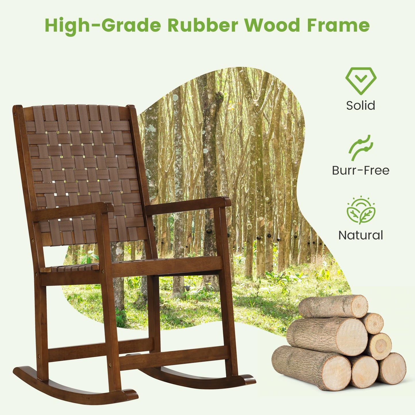 Tangkula Wood Rocking Chair, Indoor Outdoor Rocking Chair, Safe & Smooth Rocking Motion