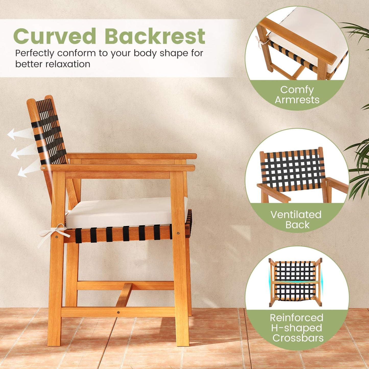 Tangkula Solid Acacia Wood Patio Chair Set of 2/4