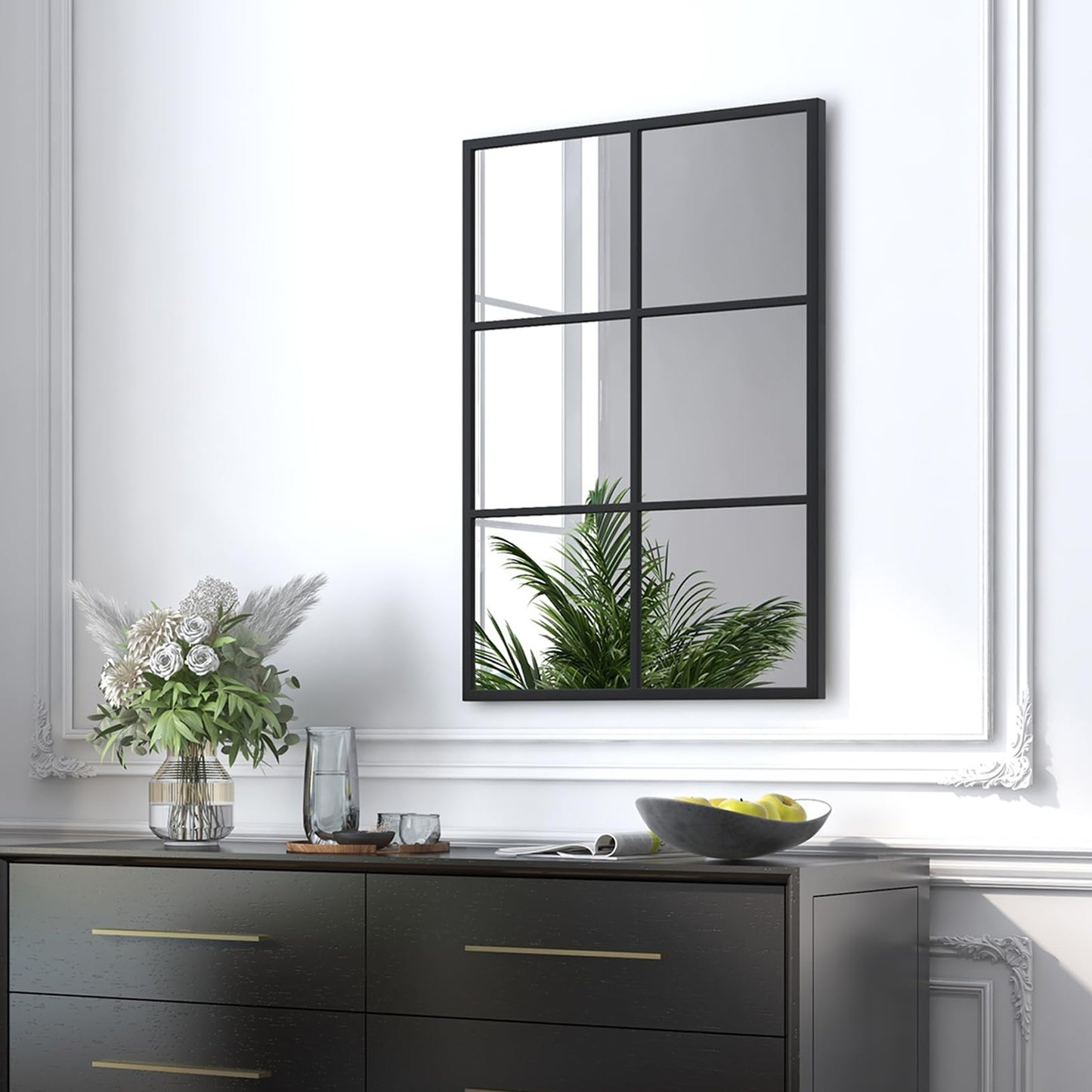Tangkula Window Mirror 3-Layered Windowpane Mirror with Metal Frame