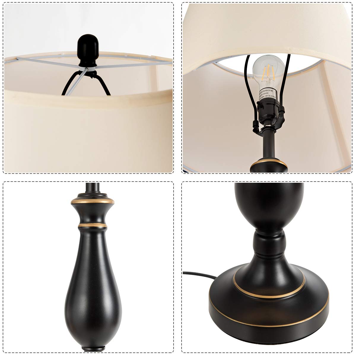 Tangkula 3 Piece Vintage Style Metal Table and Floor Lamp Set