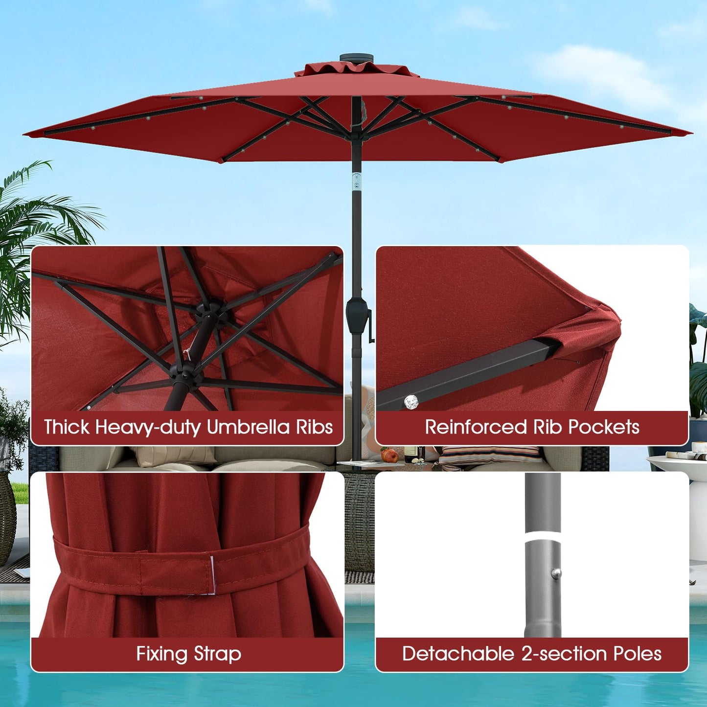 Tangkula 7.5 ft Solar LED Patio Umbrella