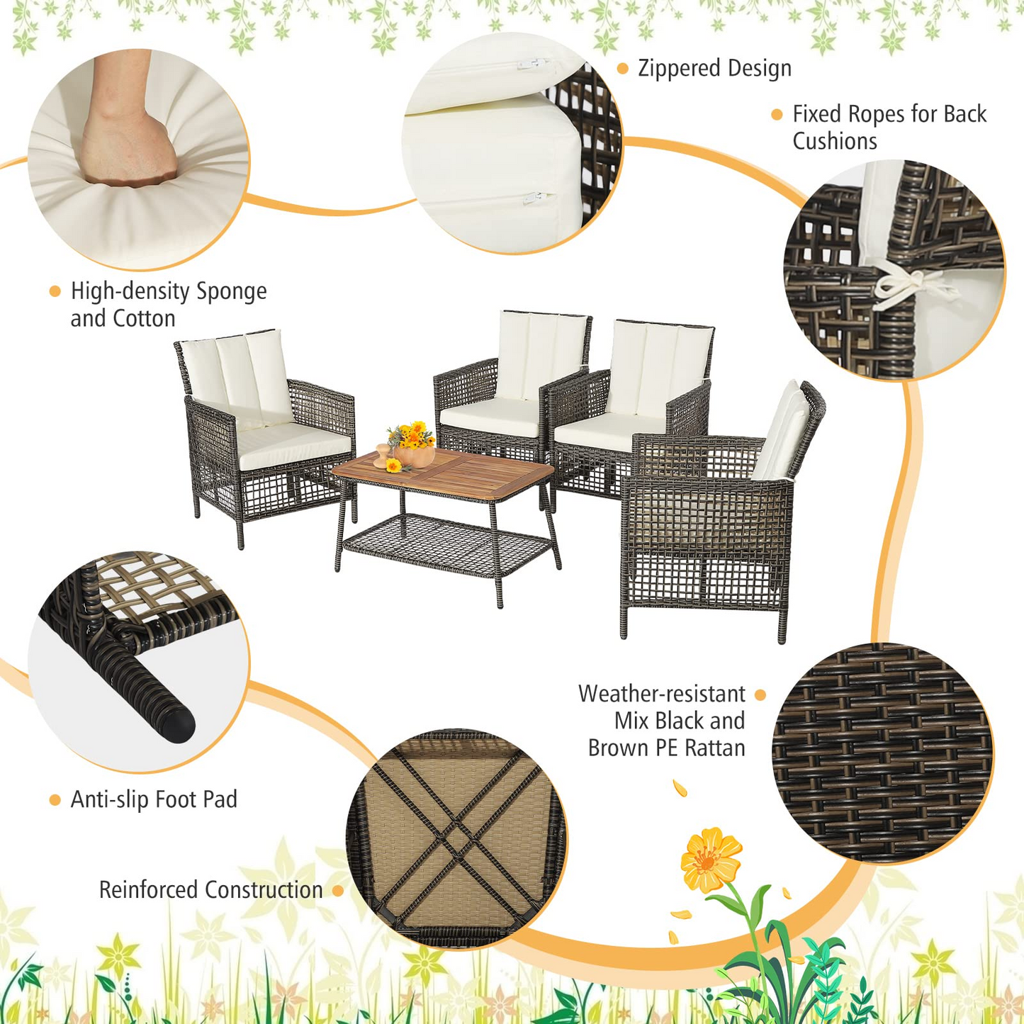 Tangkula Patio Furniture Set with 2-Tier Coffee Table