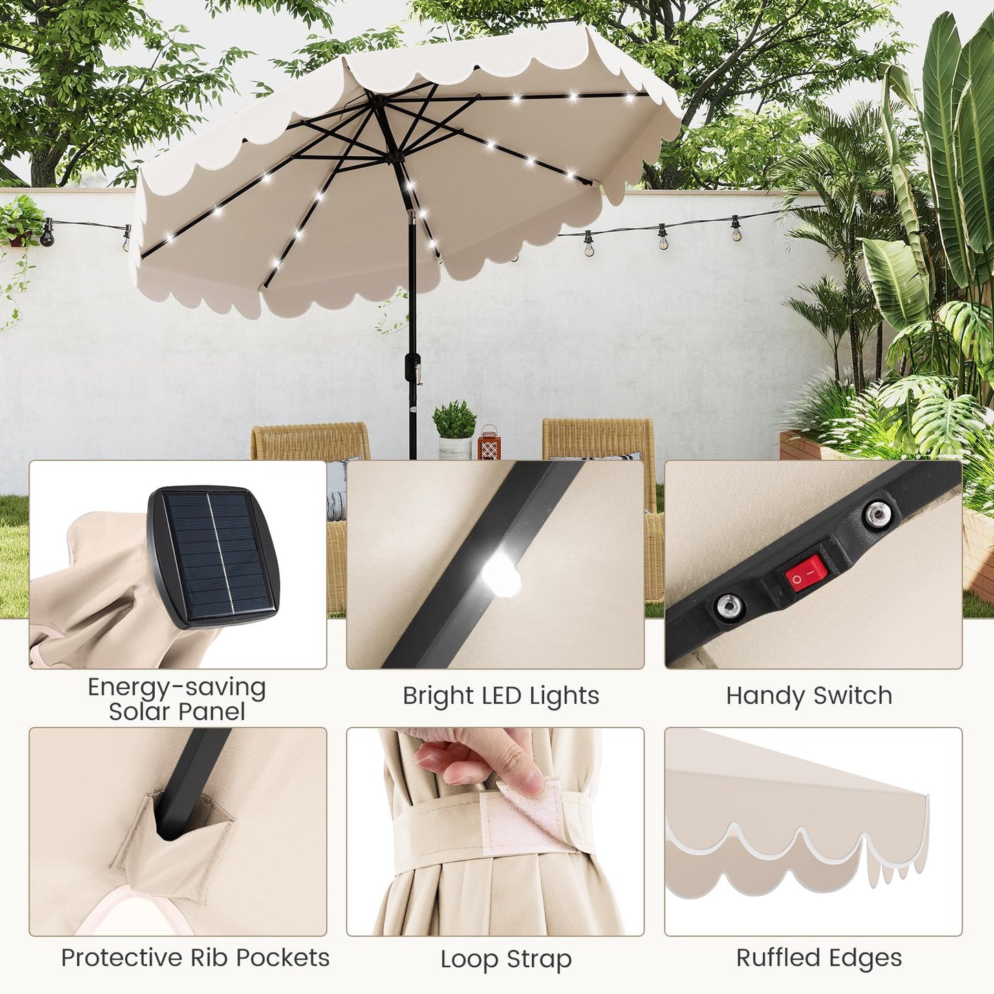 Tangkula 9.5 FT Solar Patio Umbrella