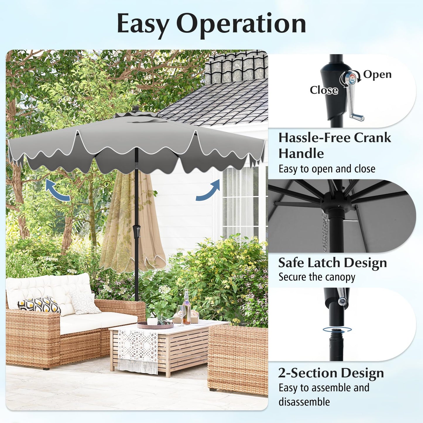 Tangkula 9 FT Patio Umbrella with Crank Handle