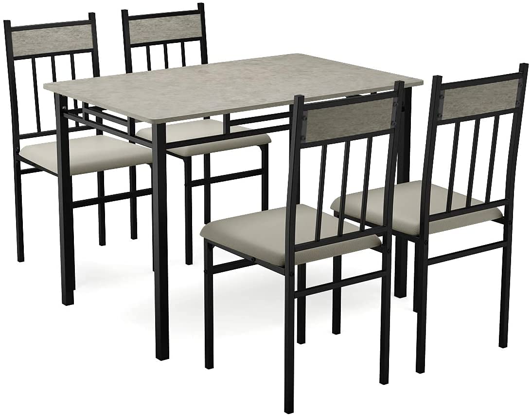 Tangkula 5 Piece Kitchen Dining Table Set(Grey), Kitchen Table and Chairs Set with Metal Frame & Padded Seat