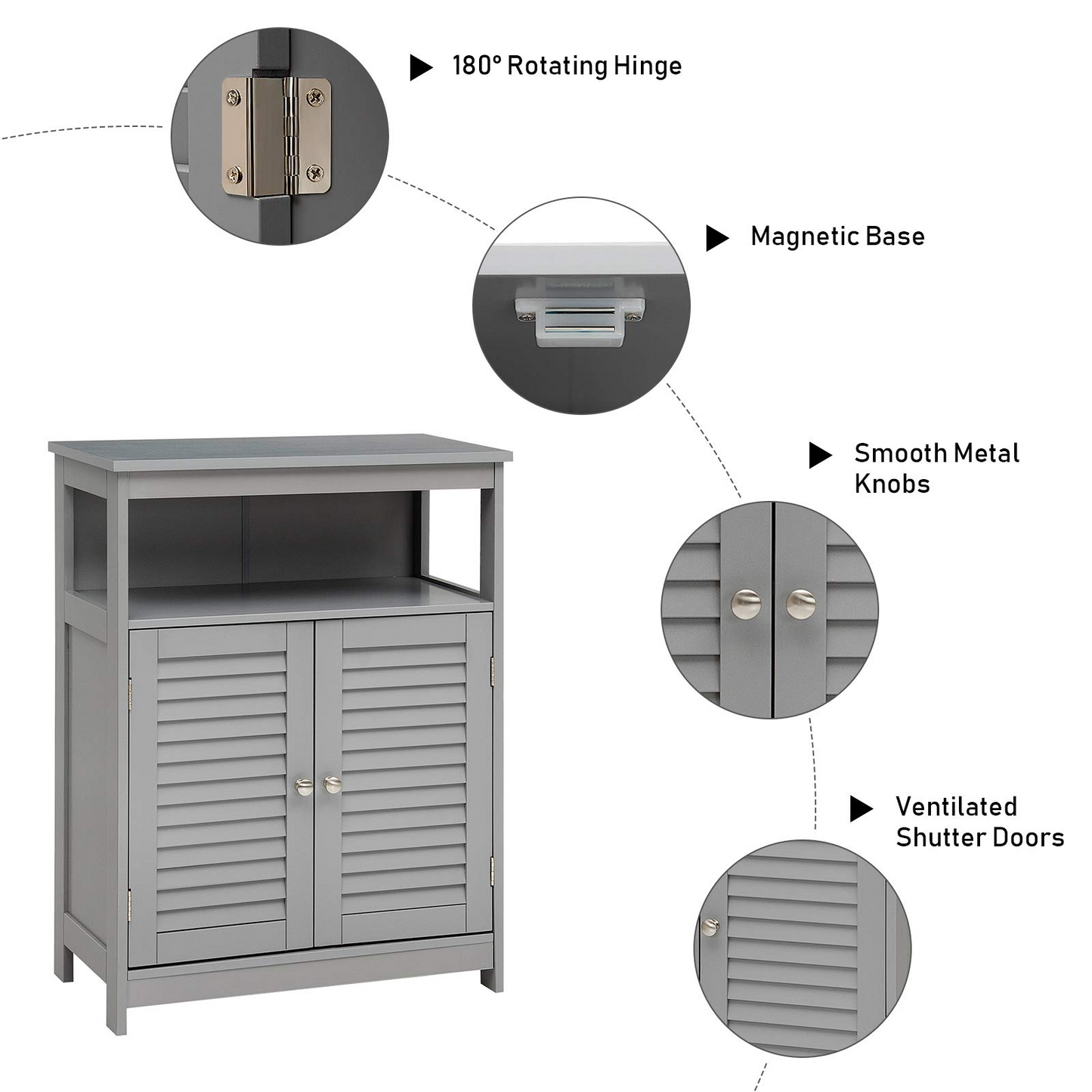 Tangkula Bathroom Floor Cabinet, Wooden Freestanding Storage Cabinet with Double Shutter Door & Adjustable Shelf