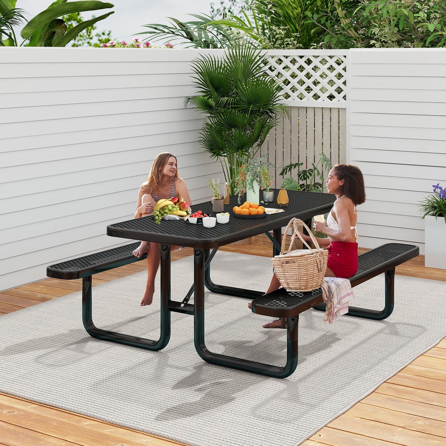 Table de pique-nique Tangkula 6 pieds, Table de pique-nique rectangulaire de qualité commerciale pour 8 personnes avec 2 bancs intégrés