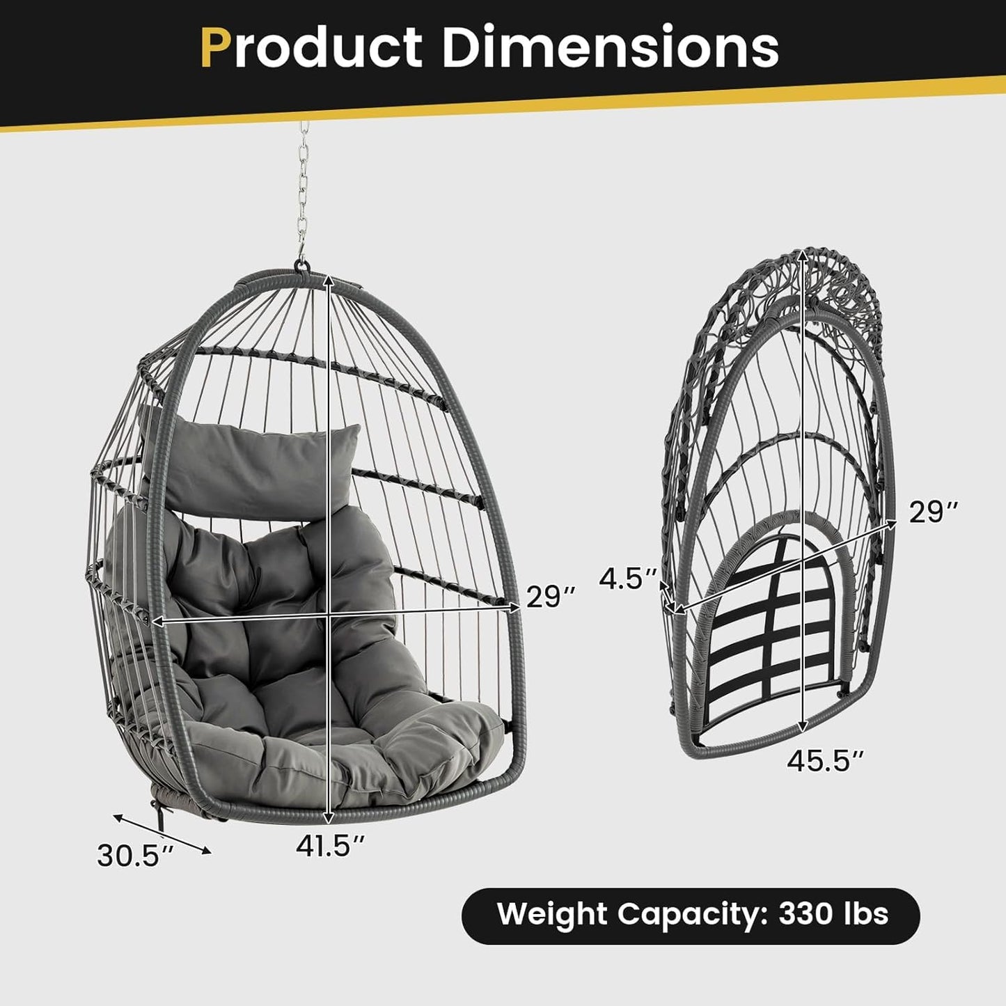 Tangkula Hanging Egg Chair Foldable Wicker Hammock Chair