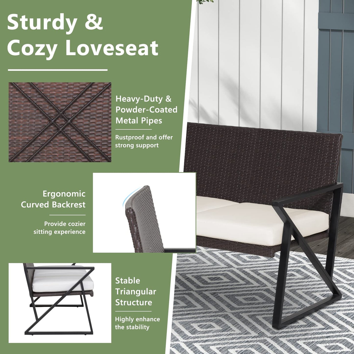 Tangkula 4 Piece Patio Rocking Furniture Set Patiojoy PE Wicker Loveseat