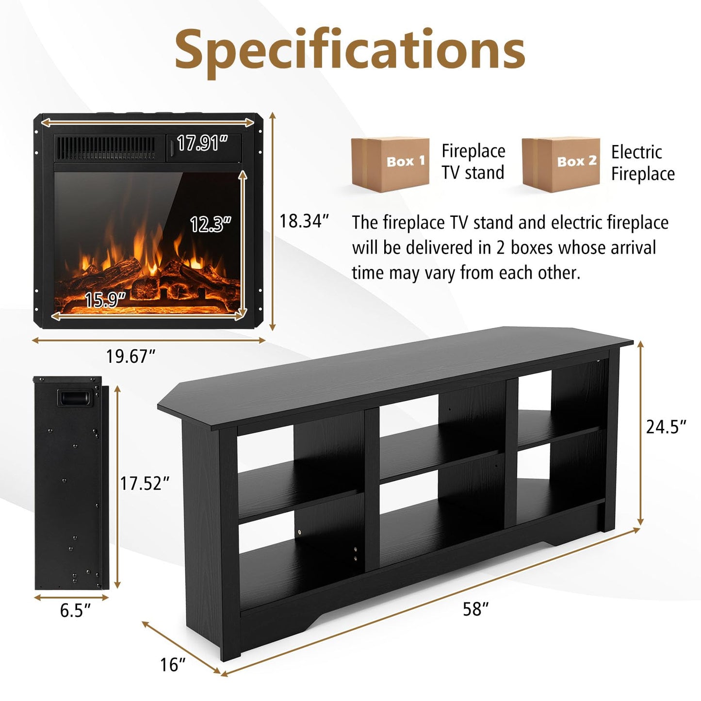 Tangkula Home Entertainment Center with 18” 1500W Electric Fireplace