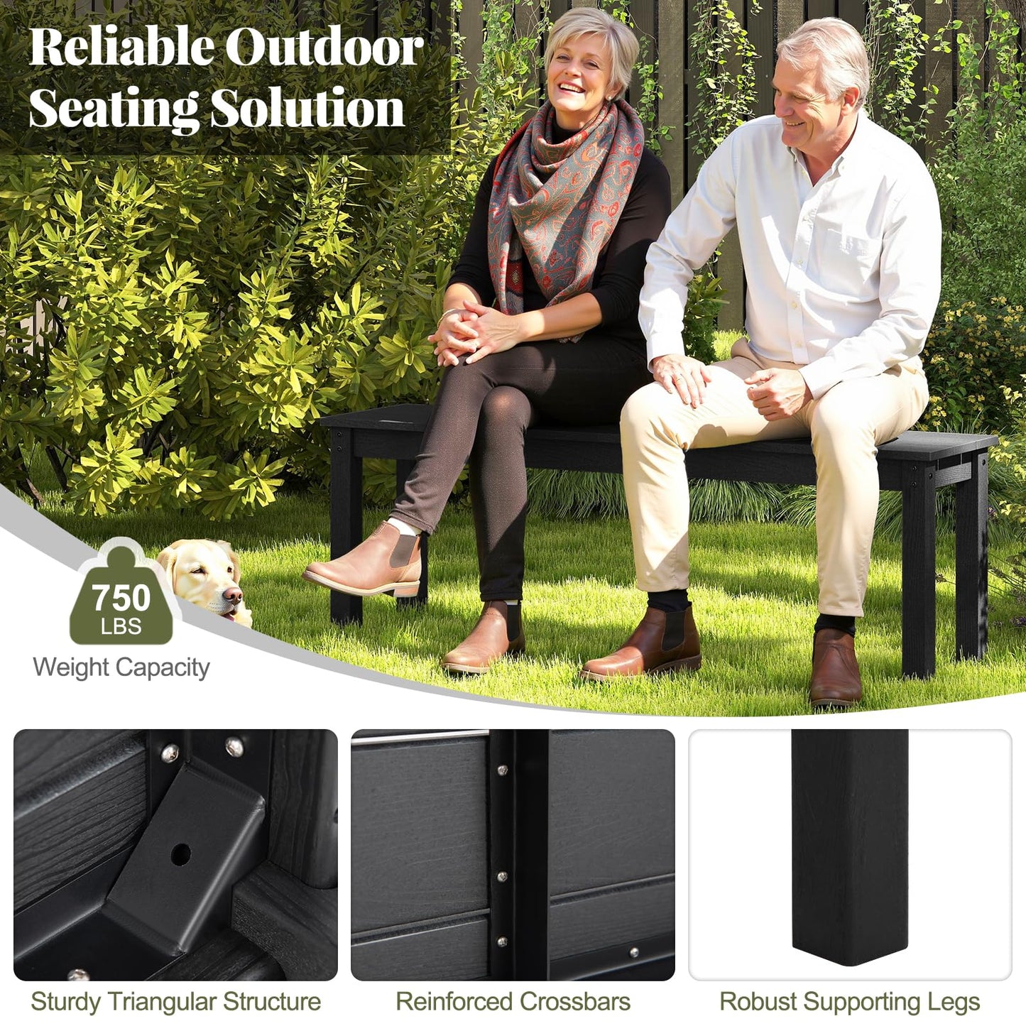 Tangkula HDPE Outdoor Bench 2-3 Person Patio Bench