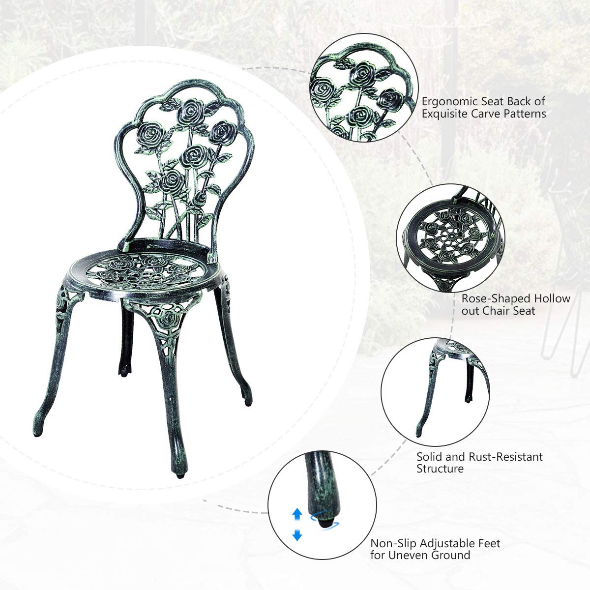 3 Pieces Patio Bistro Set, Outdoor Chairs and Table with Umbrella Hole