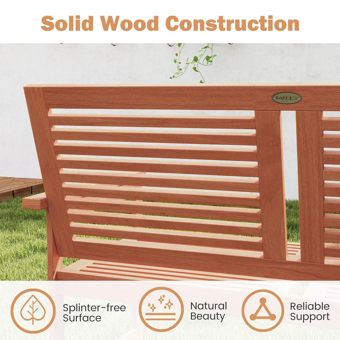 Tangkula Outdoor Wood Bench 2-Person Heavy Duty Patio Loveseat Chair