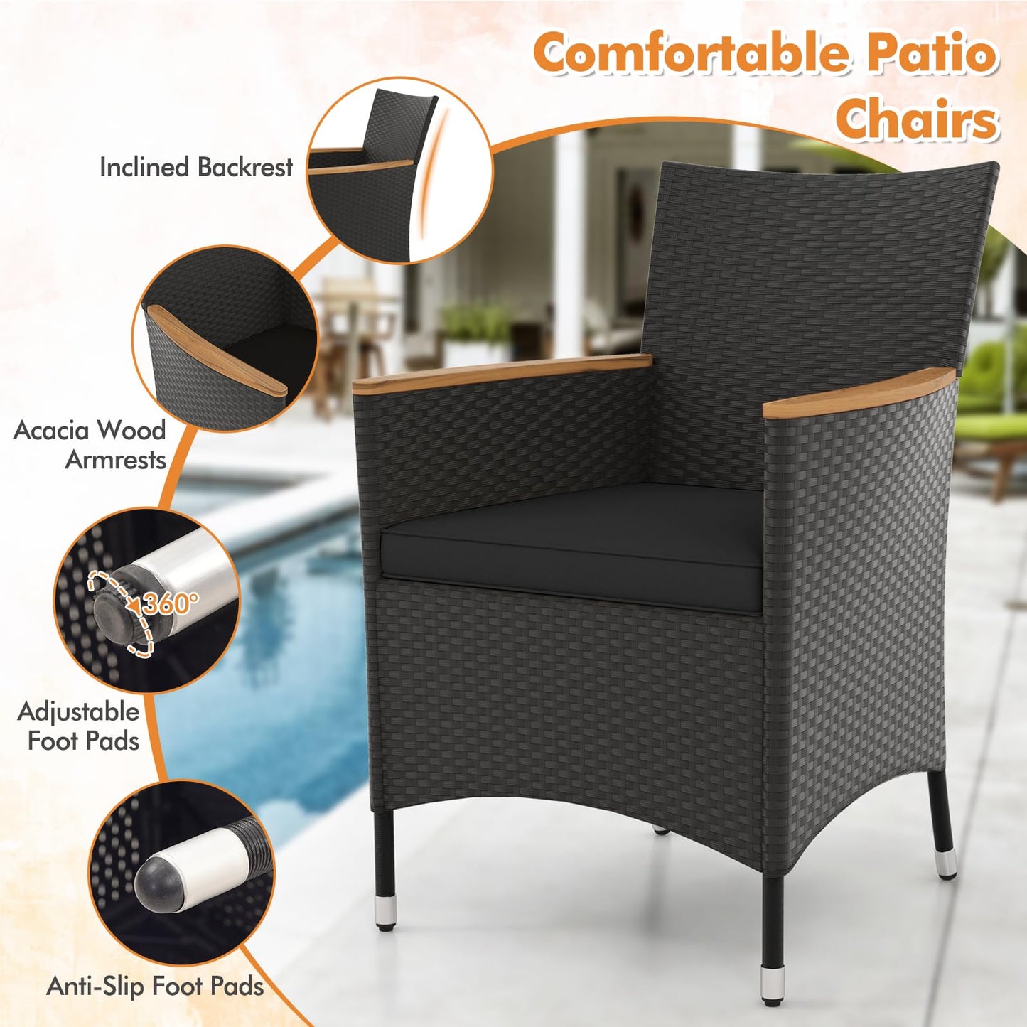 Tangkula 5 Pieces Patio Dining Table Set for 4 with Umbrella Hole
