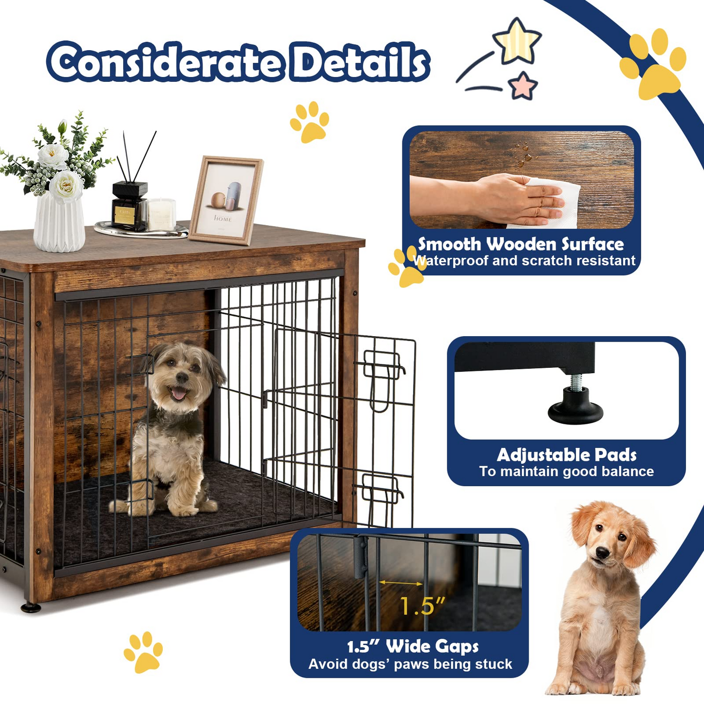 Tangkula Dog Crate Furniture with Removable Tray/Felt Mat