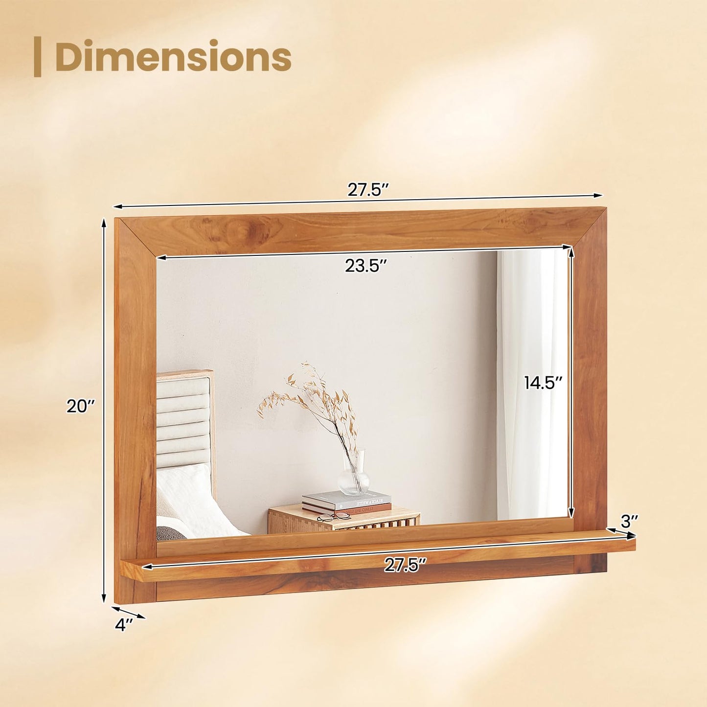 Tangkula Farmhouse Wall Mirror with Shelf 27.5 x 20 Inch Rectangle Decorative Mirror