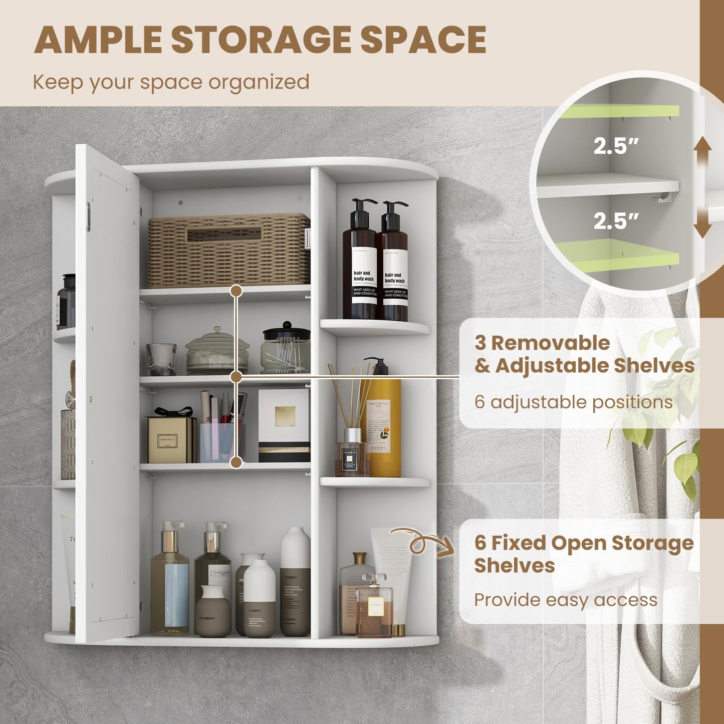 Tangkula Bathroom Medicine Cabinet with Mirror Door and Shelves