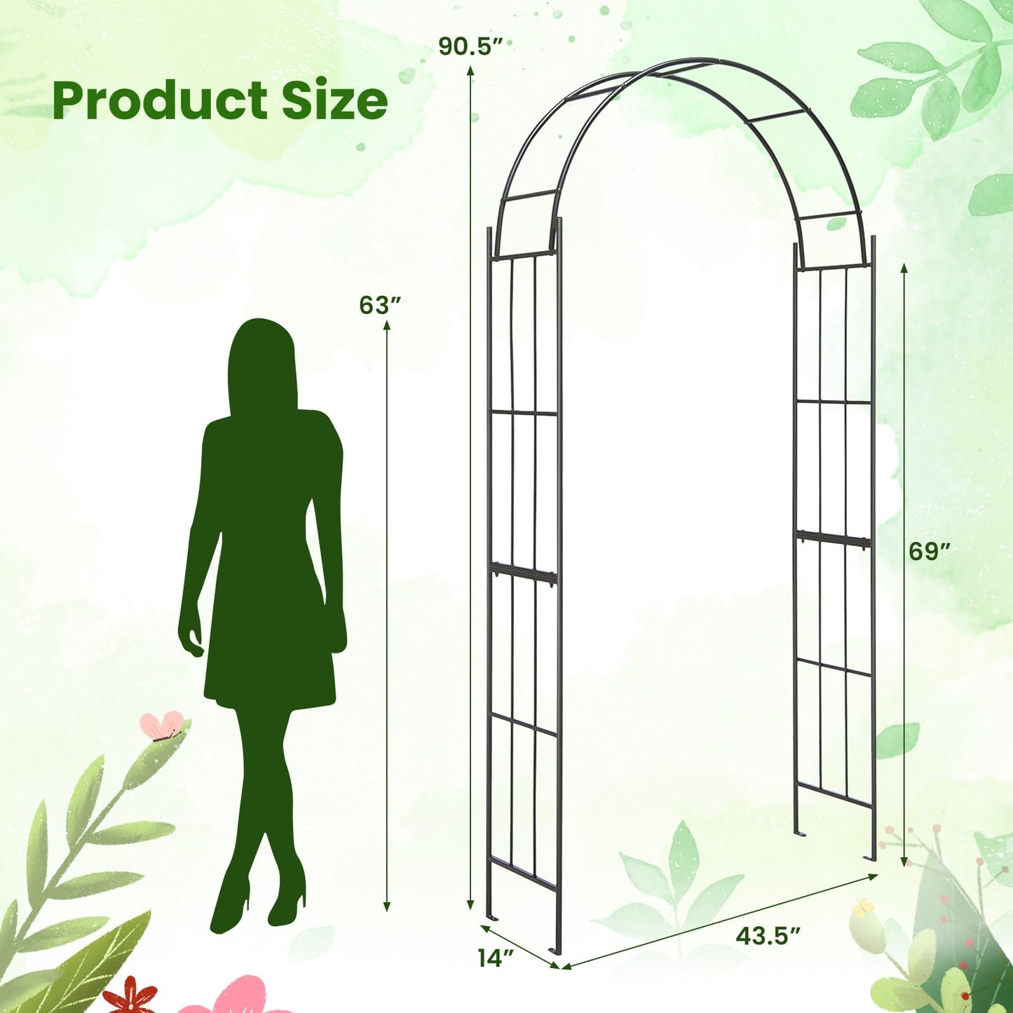 Tangkula Garden Arbor, Metal Arch with Trellis for Climbing Plants