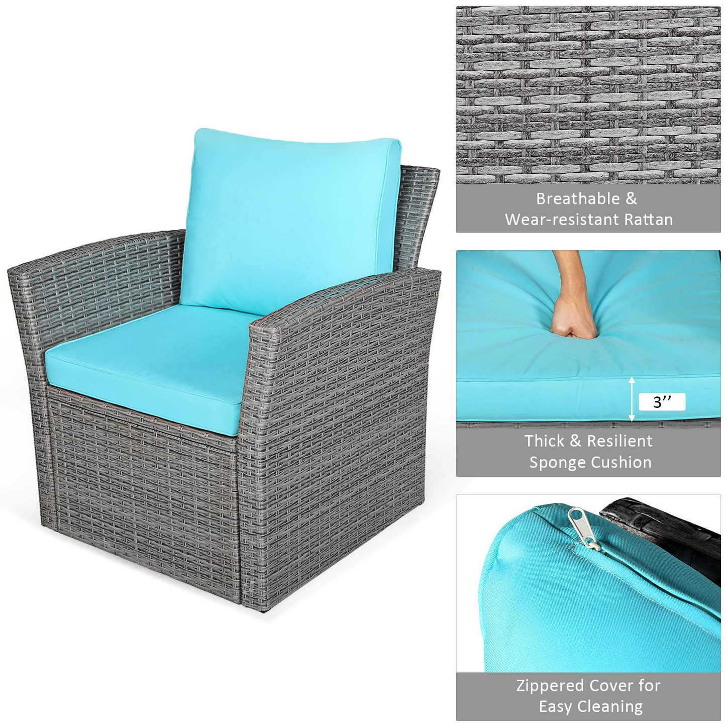Tangkula 4 Pieces Patio Furniture Set, Outdoor Conversation Set with Cushions and Coffee Table