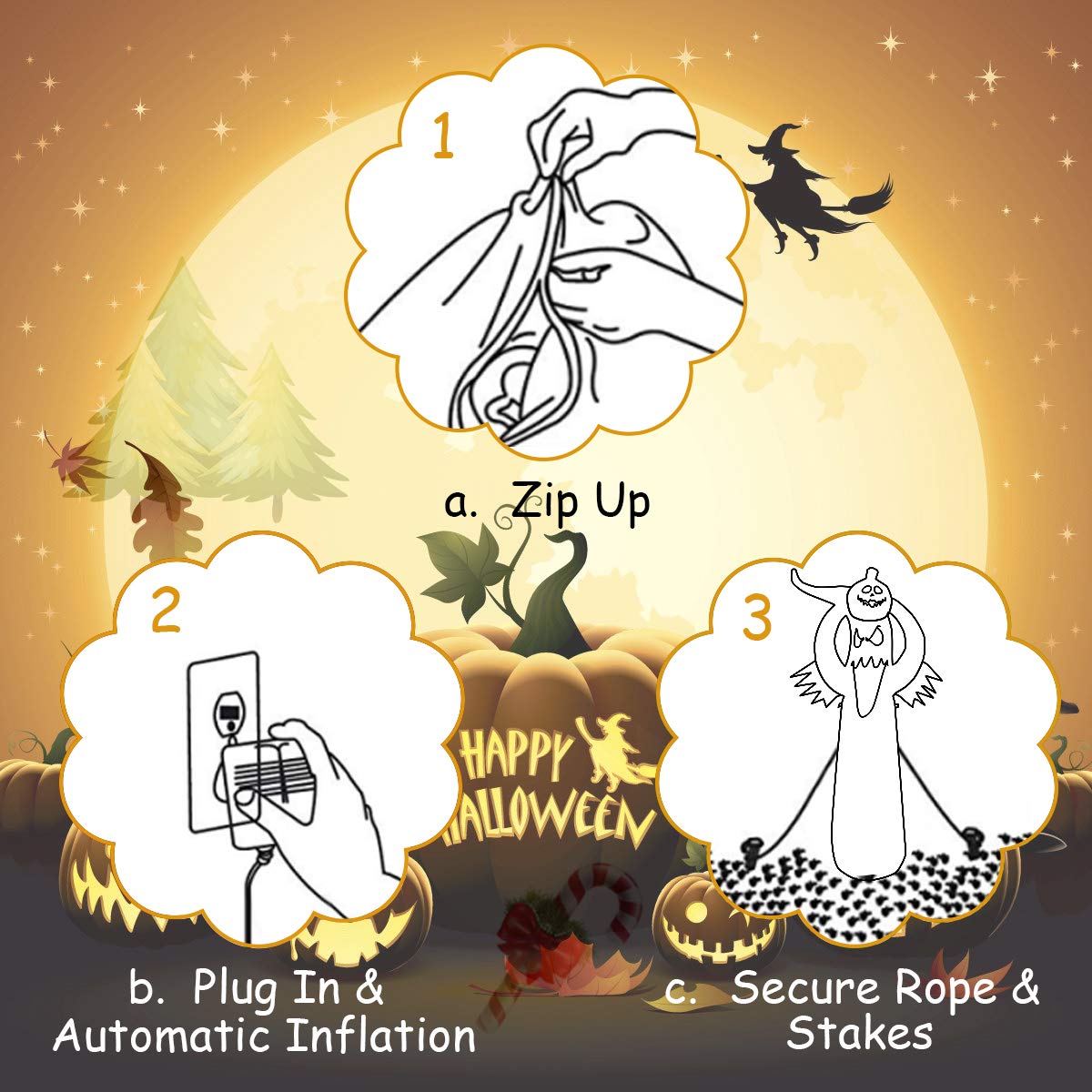 Tangkula 6Ft Halloween Inflatable Terrible Ghost w/Pumpkin