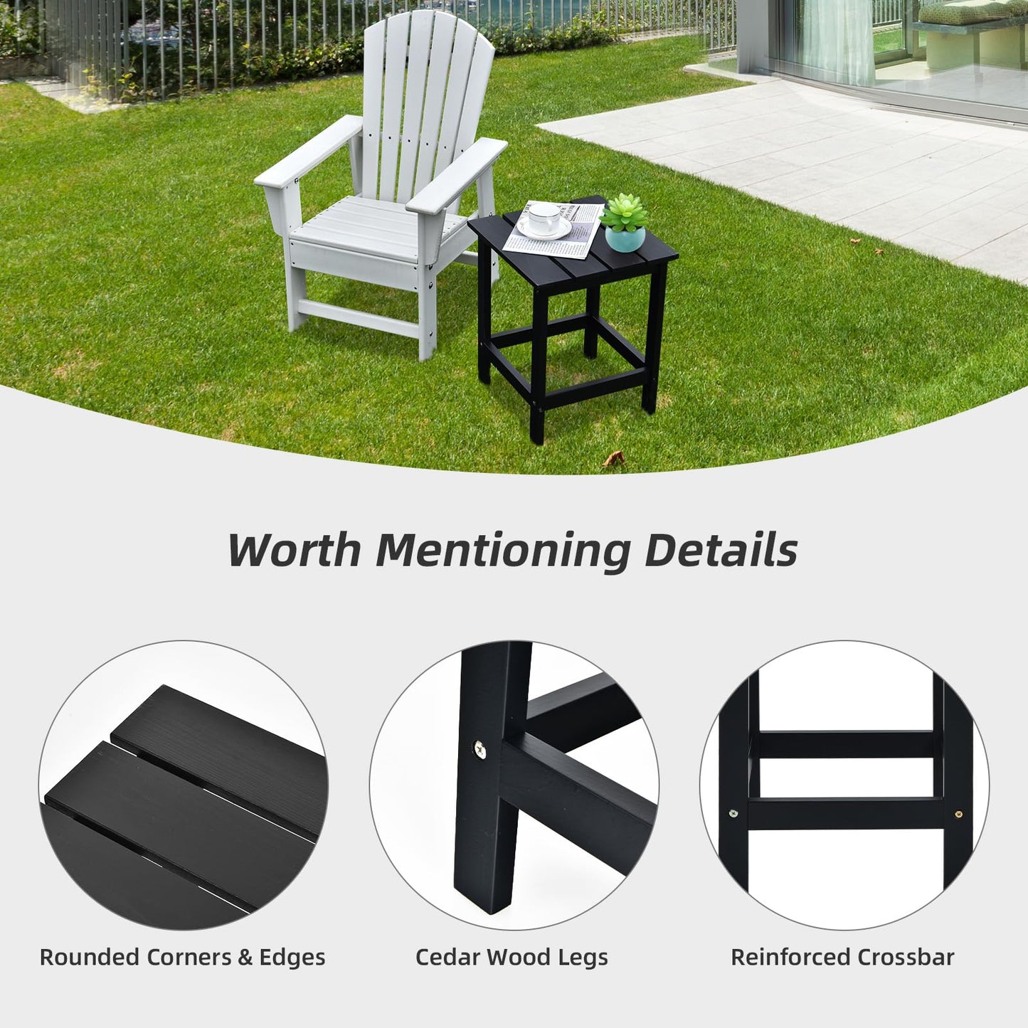 Tangkula Square Outdoor Side Table, Adirondack Table, Outdoor Indoor Chairside End Tables