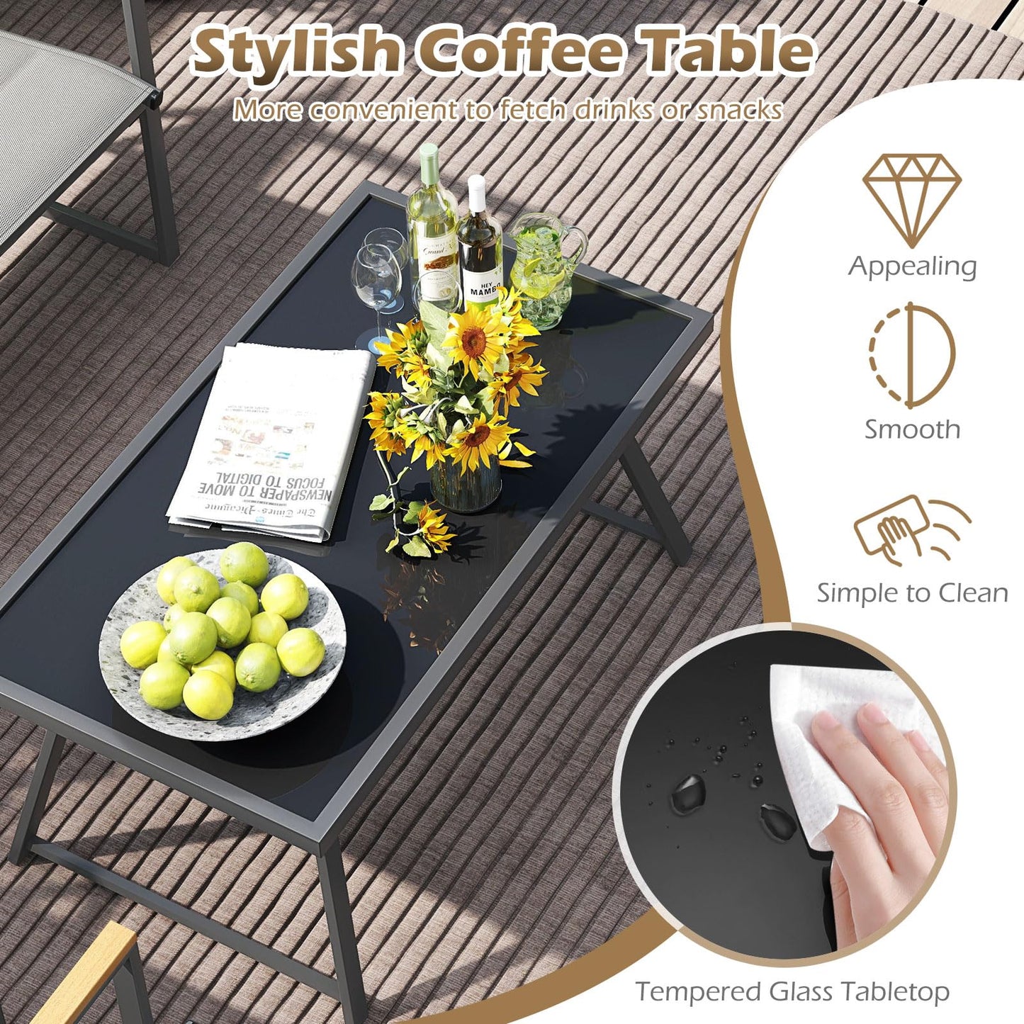 Tangkula 4 Piece Patio Furniture Set Outdoor Metal Conversation Set