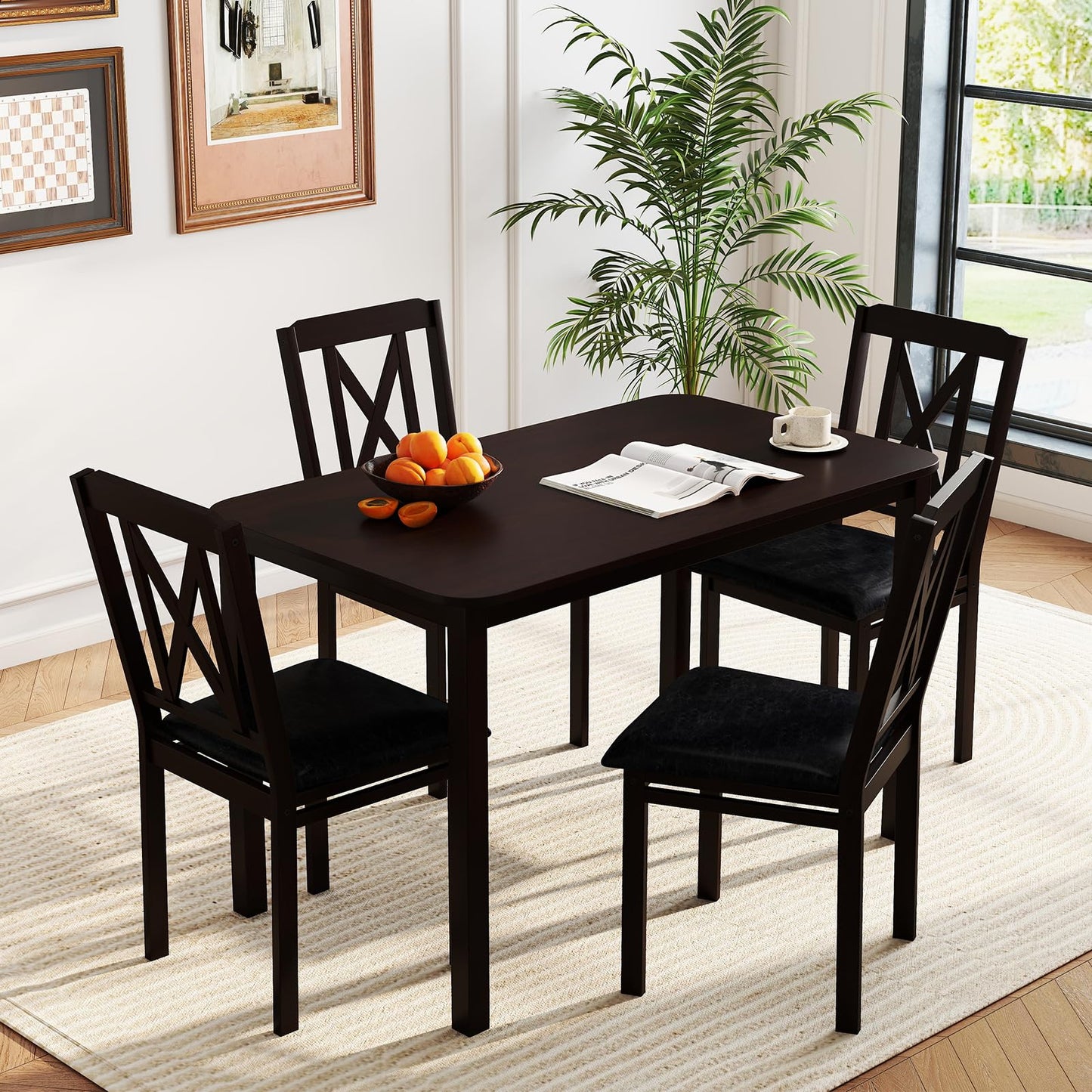 Tangkula 47" Dining Table Set for 4 Farmhouse Solid Wood Dinette Set