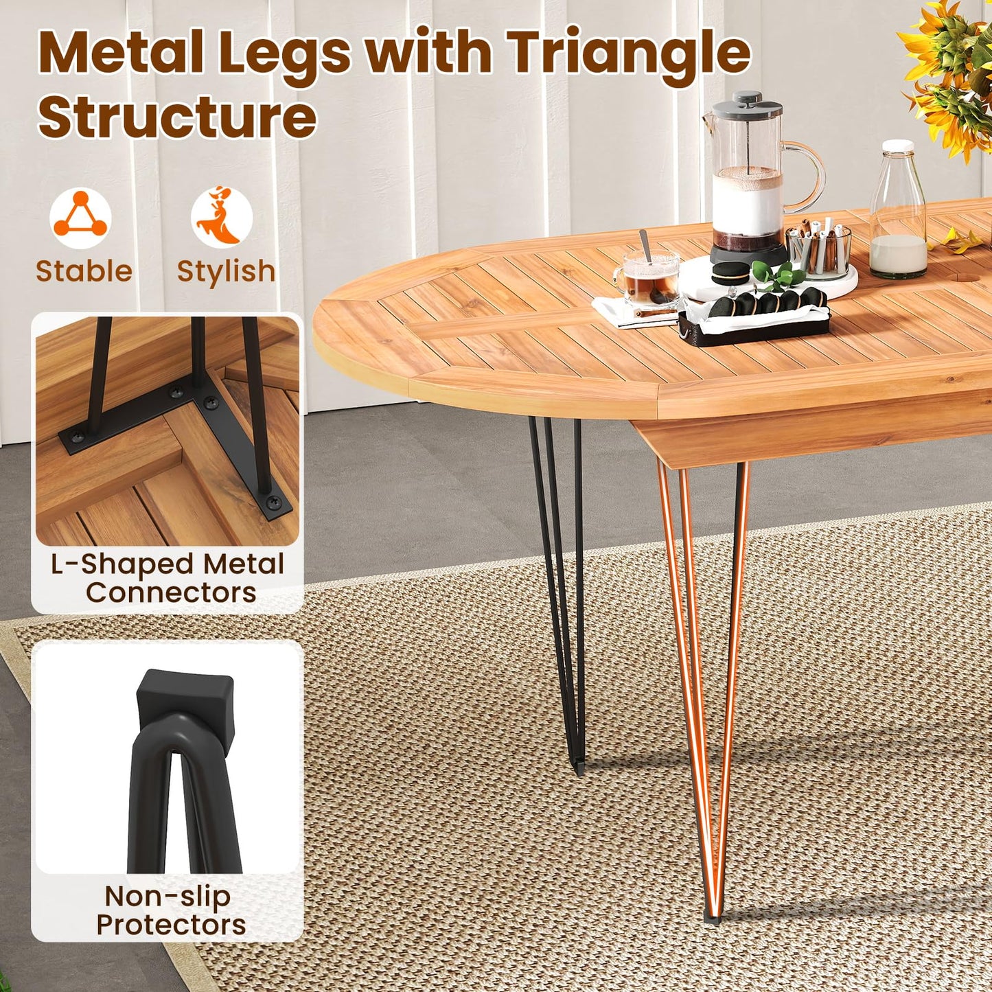 Tangkula 71" Patio Dining Table 6 Person Large Oval Table