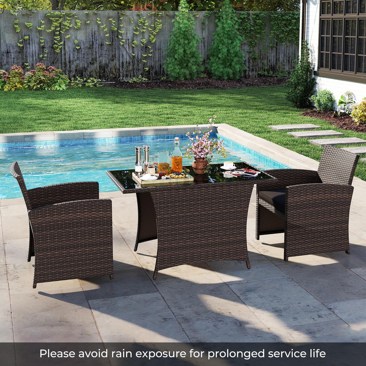 Tangkula 3 Piece Patio Wicker Dining Set