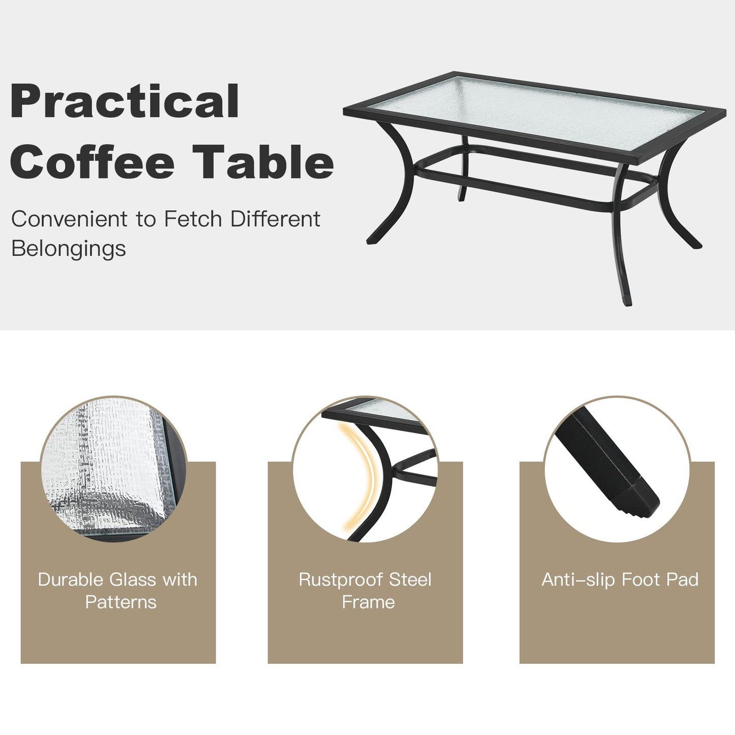 4 Pieces Outdoor Furniture Set, Patio Conversation Set with Cushions and Steel Frame