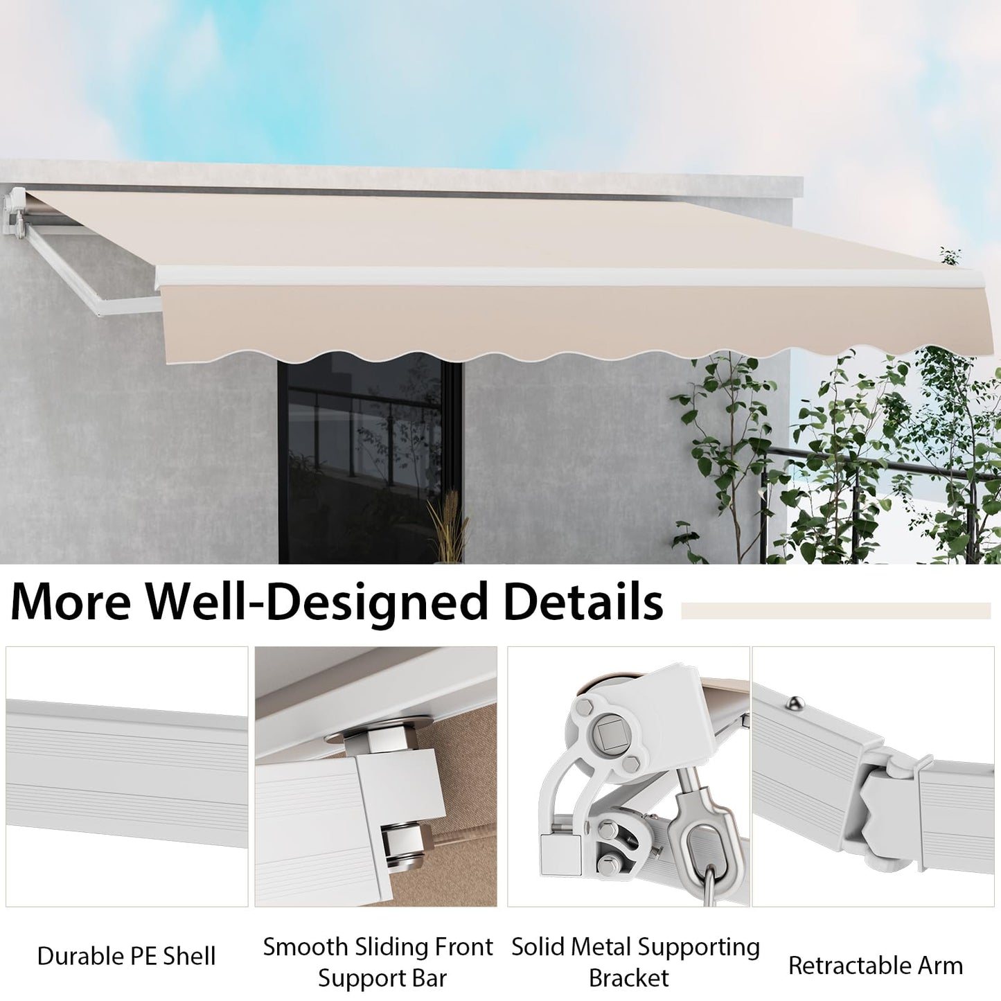 Tangkula 12 Ft × 10 Ft Retractable Awning with Crank Handle and Water-Resistant Polyester