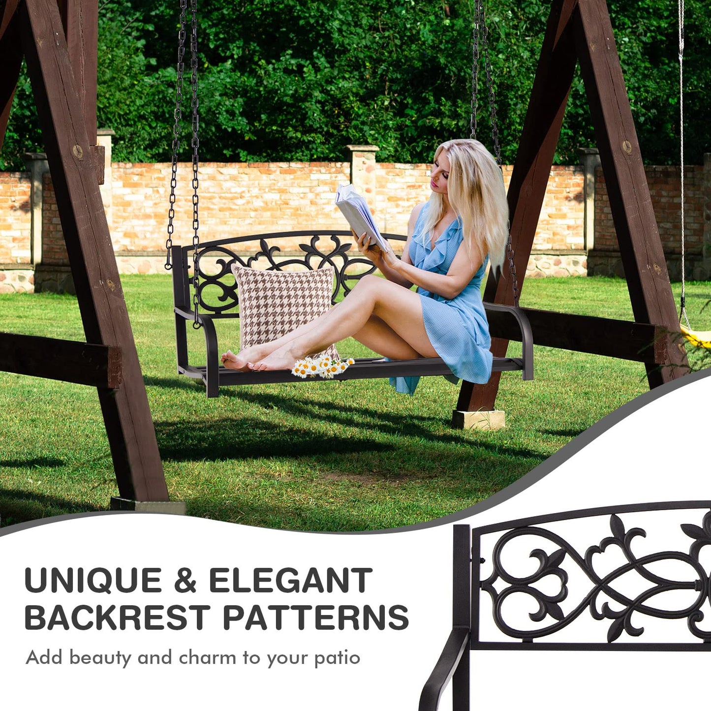 Tangkula 2 Person Porch Swing, Hanging Patio Swing Bench with Chains