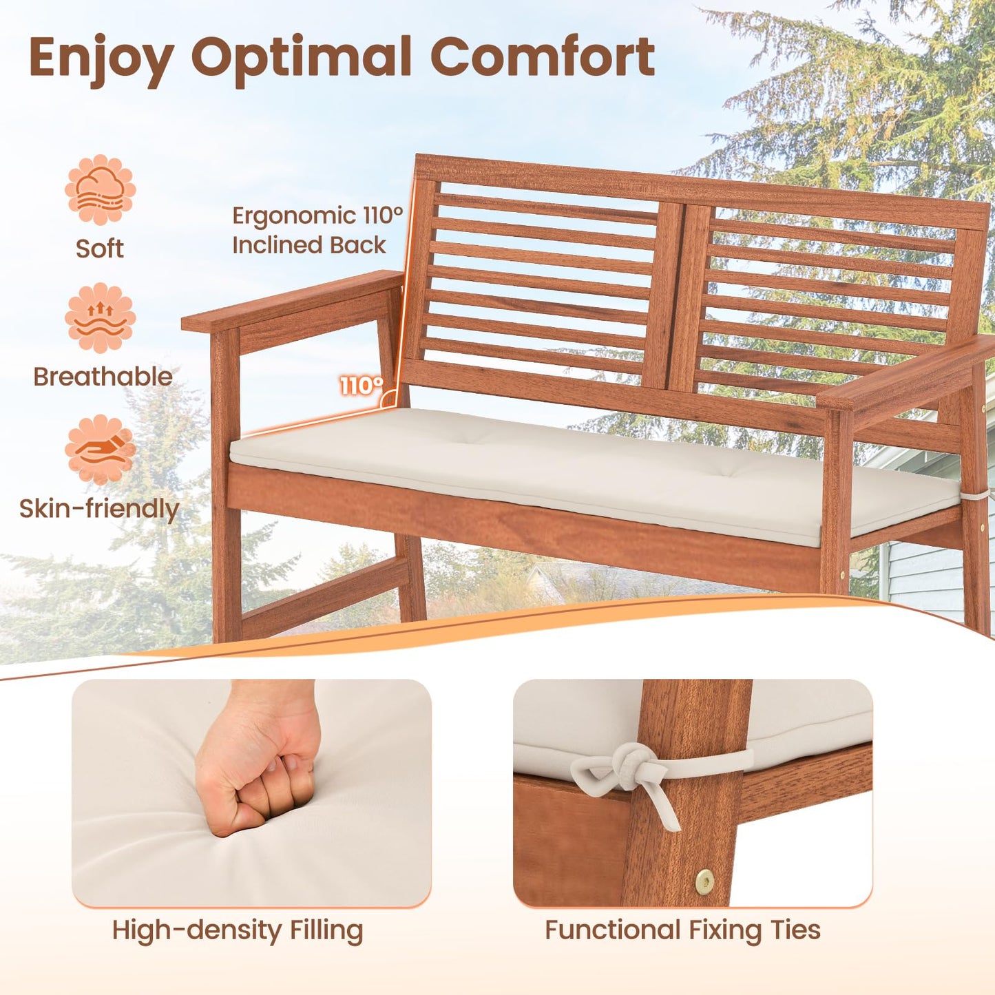 Tangkula 4 Piece Patio Conversation Set Wood Sofa Set with Soft Seat Cushions 2-Tier Rectangle Coffee Table