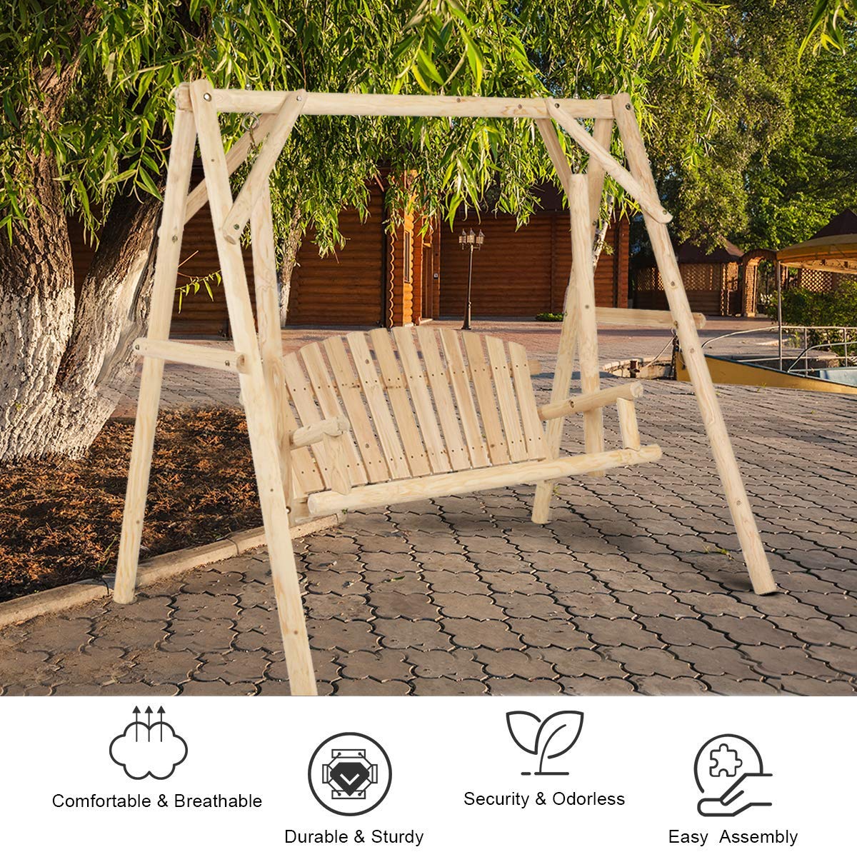 Tangkula Wooden Porch Swing for Patio Garden Yard