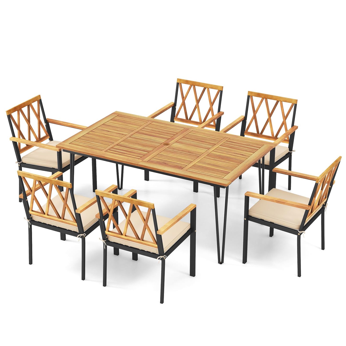 Tangkula 7-Piece Patio Dining Set(Natural & Black)