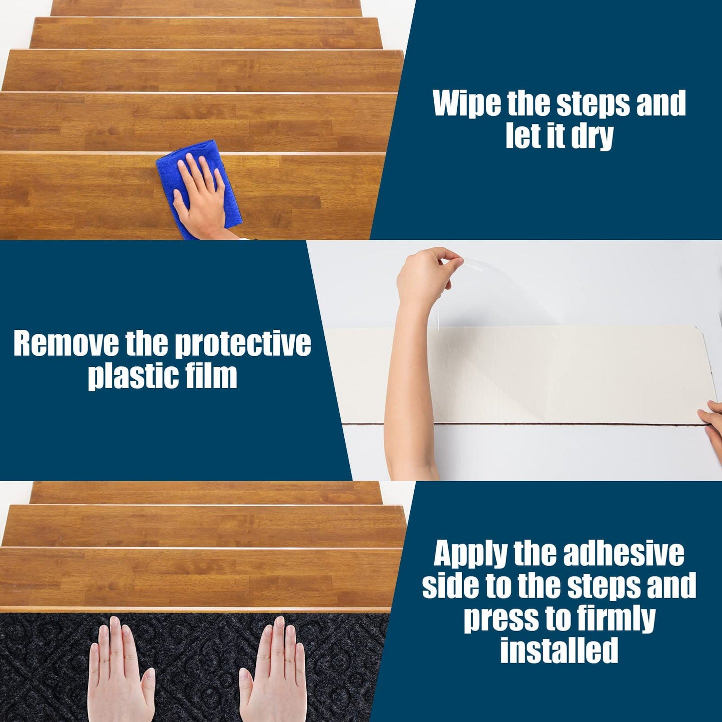 30 x 8 inch Stair Treads Carpets Non-Slip, Set of 15 Stair Runners for Wooden Steps