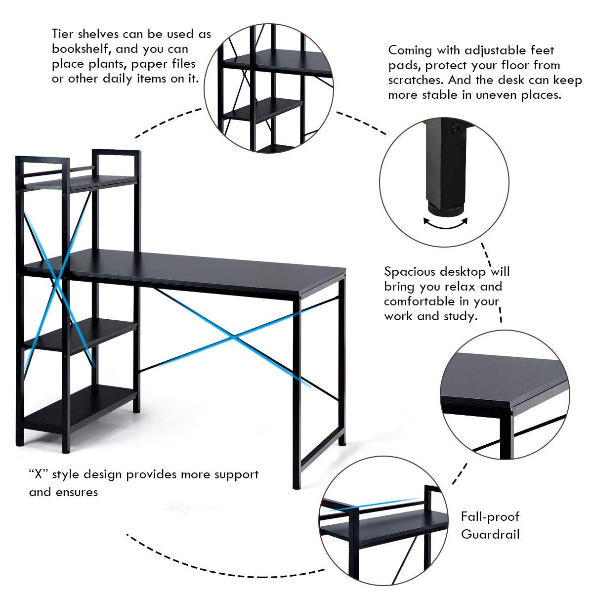 Tangkula Computer Desk with Storage Bookshelves