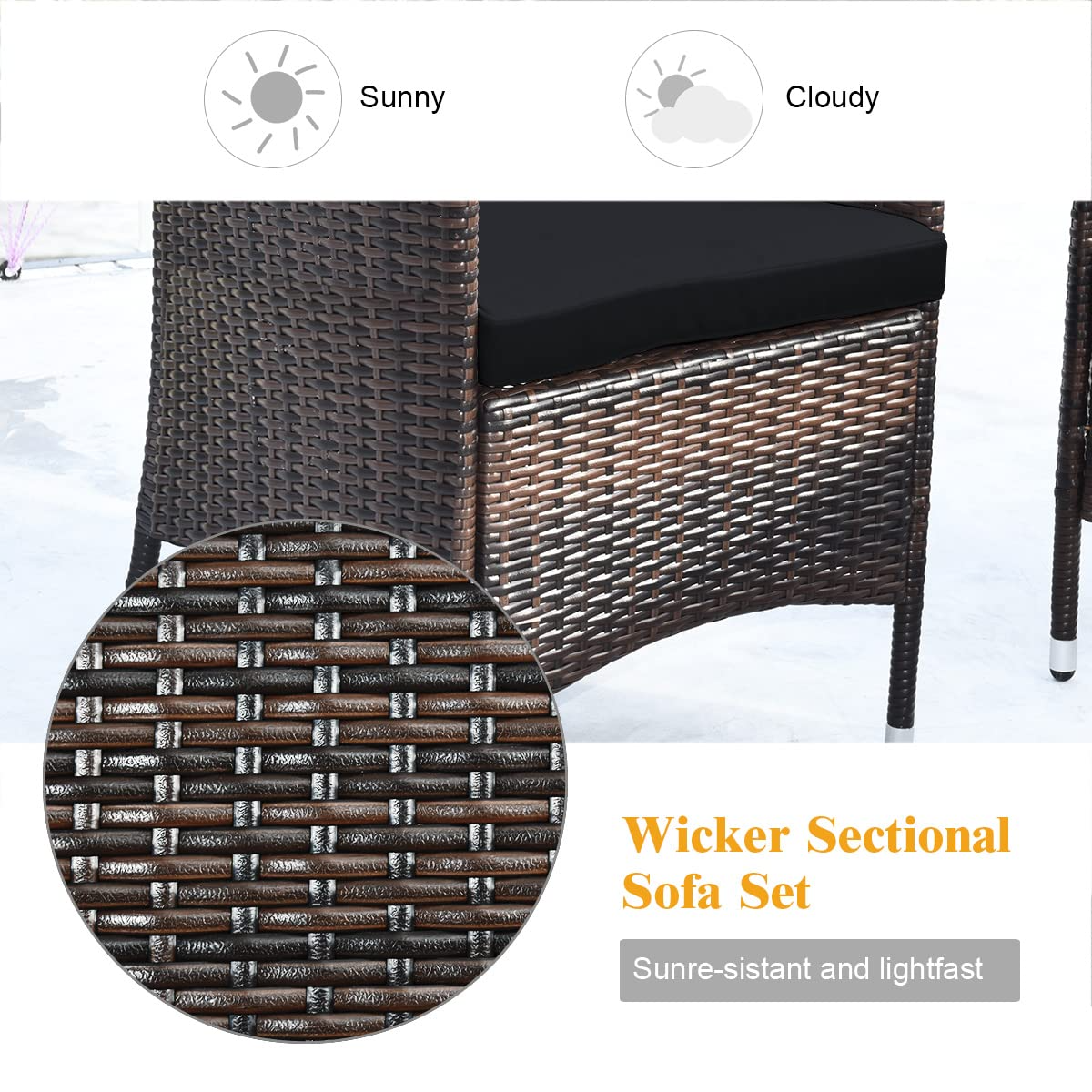 Tangkula 4-PCS or 8-PCS Patio Rattan Conversation Set, Outdoor Wicker Furniture Set with Tempered Glass Coffee Table &Thick Cushion