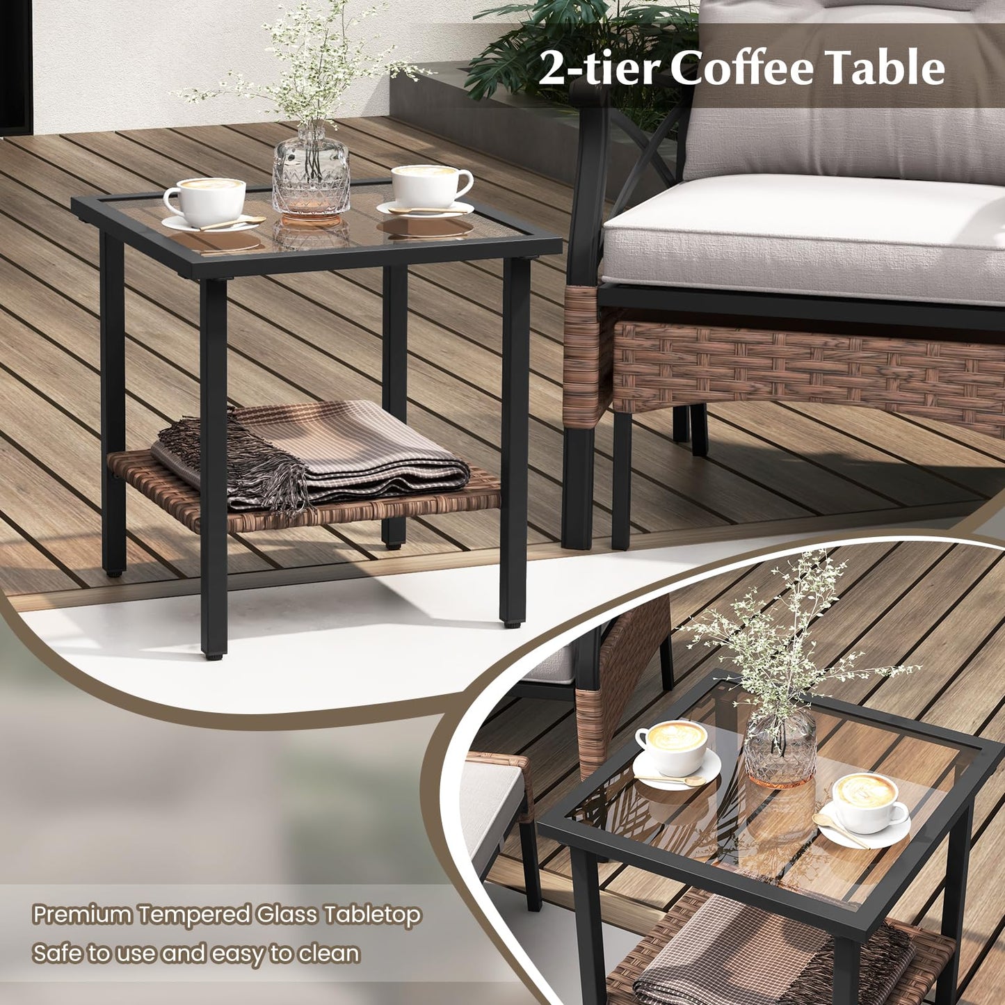 Tangkula 5 Pieces Wicker Patio Furniture Set