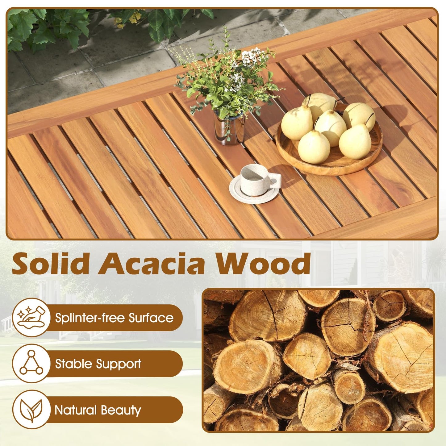 Tangkula 4 Pieces Patio Furniture Set Outdoor Acacia Wood Conversation Set