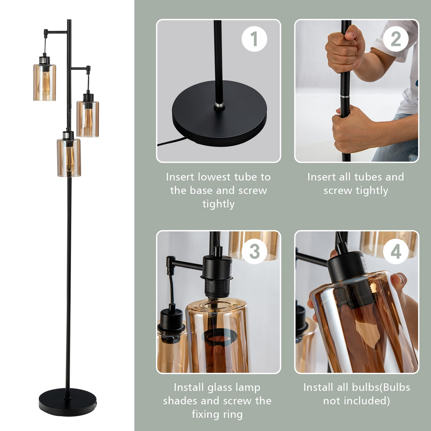 Tangkula 3 Lights Floor Lamp, Retro Floor Lamp