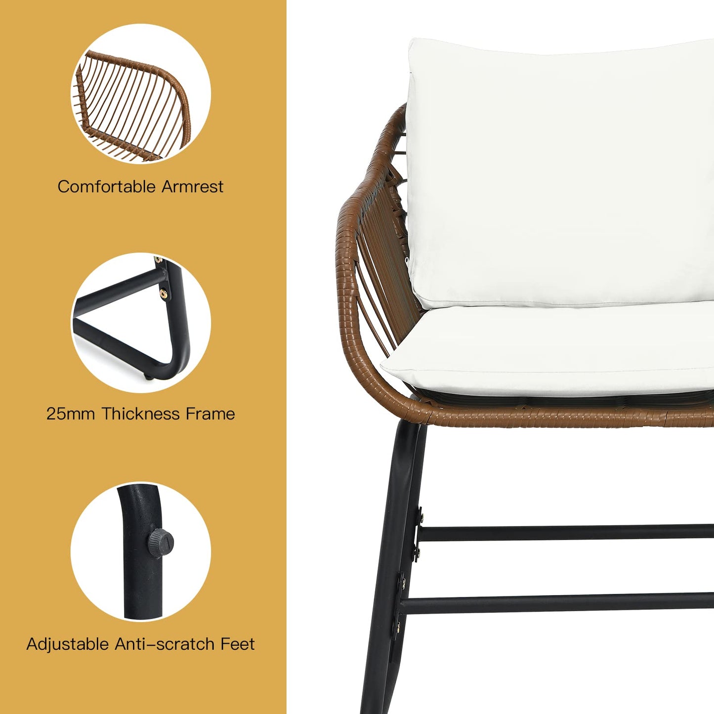Tangkula 3 Pieces Patio Bistro Set with Comfortable Cushions & Adjustable Foot Pads