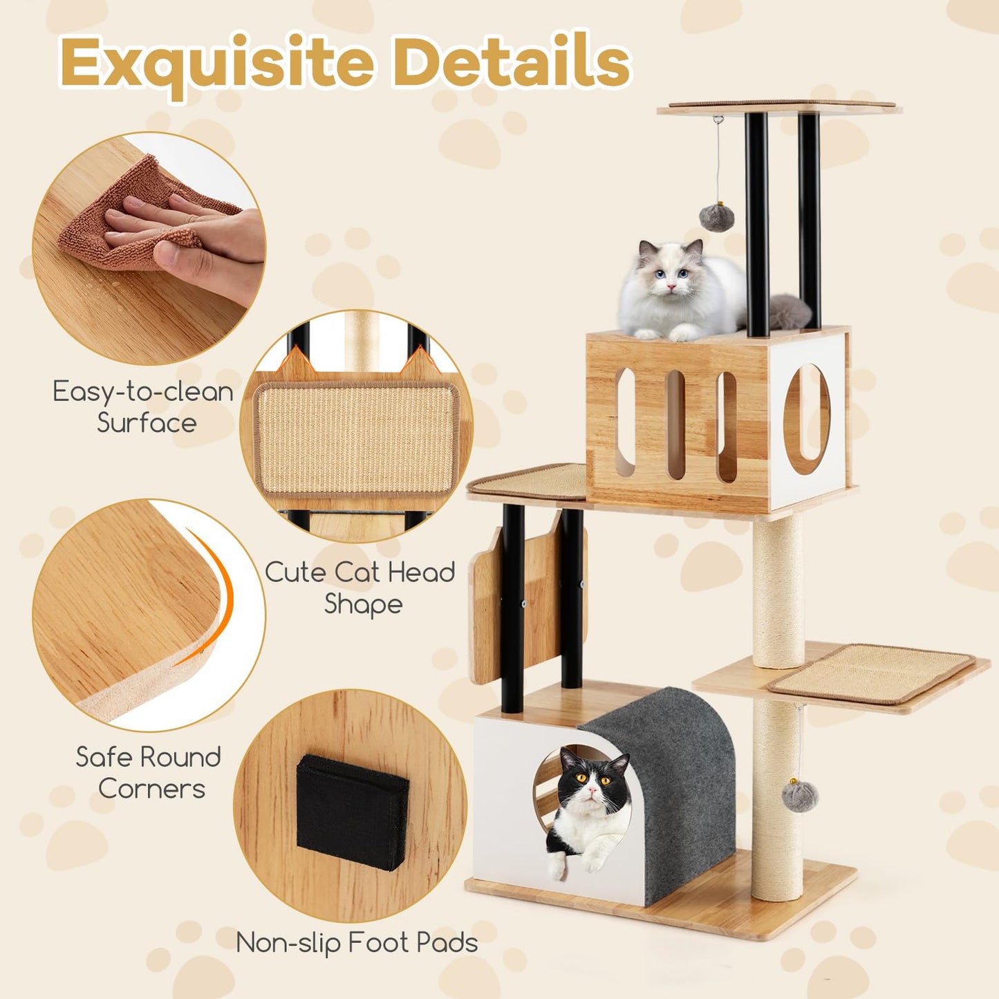 Tangkula Modern Cat Tree, Tall Multi-Level Cat Tower with Double Condos, Jumping Platforms