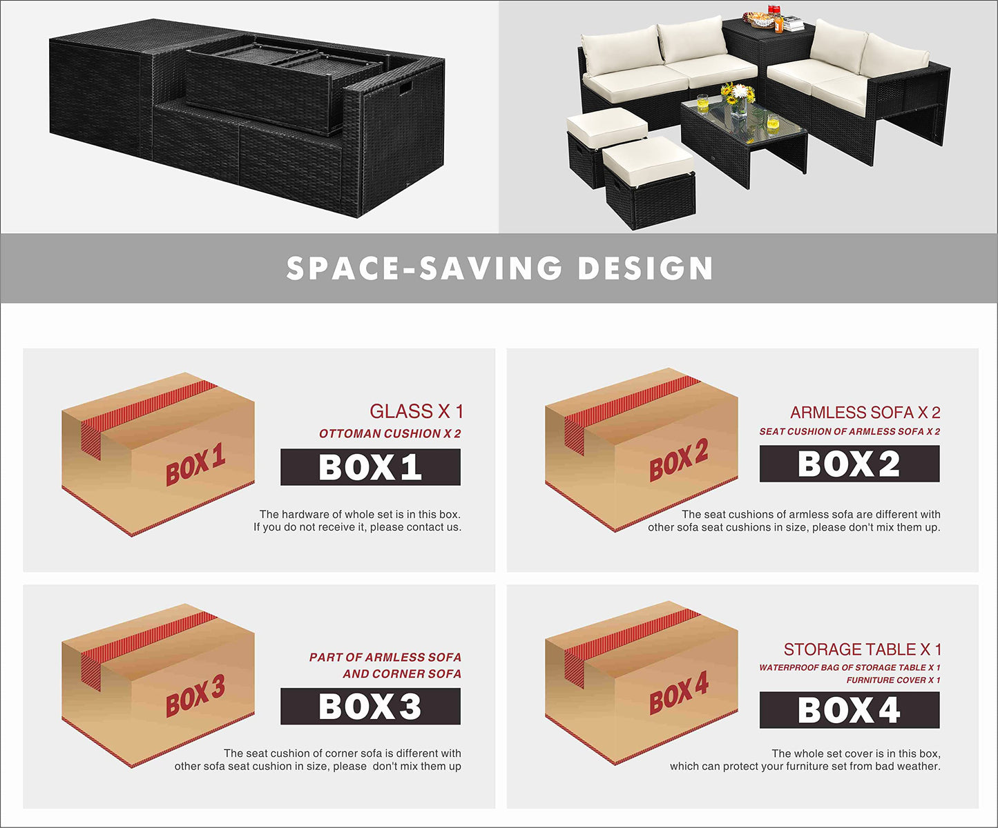 8-Piece Patio Furniture Set with Cover, 2 Ottomans, 2 Armless Sofas & Corner Sofas