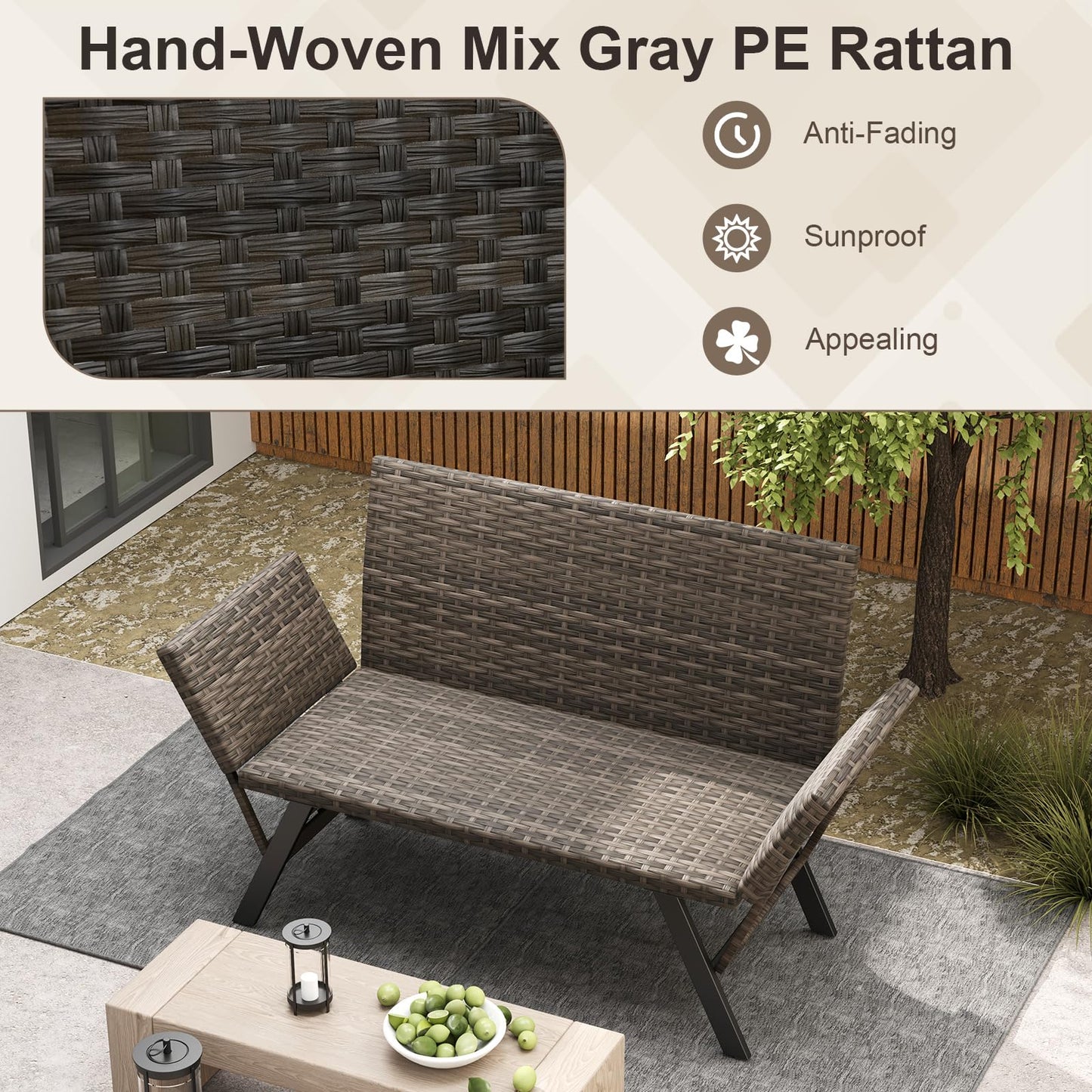 Tangkula Patio Convertible Sofa for 2