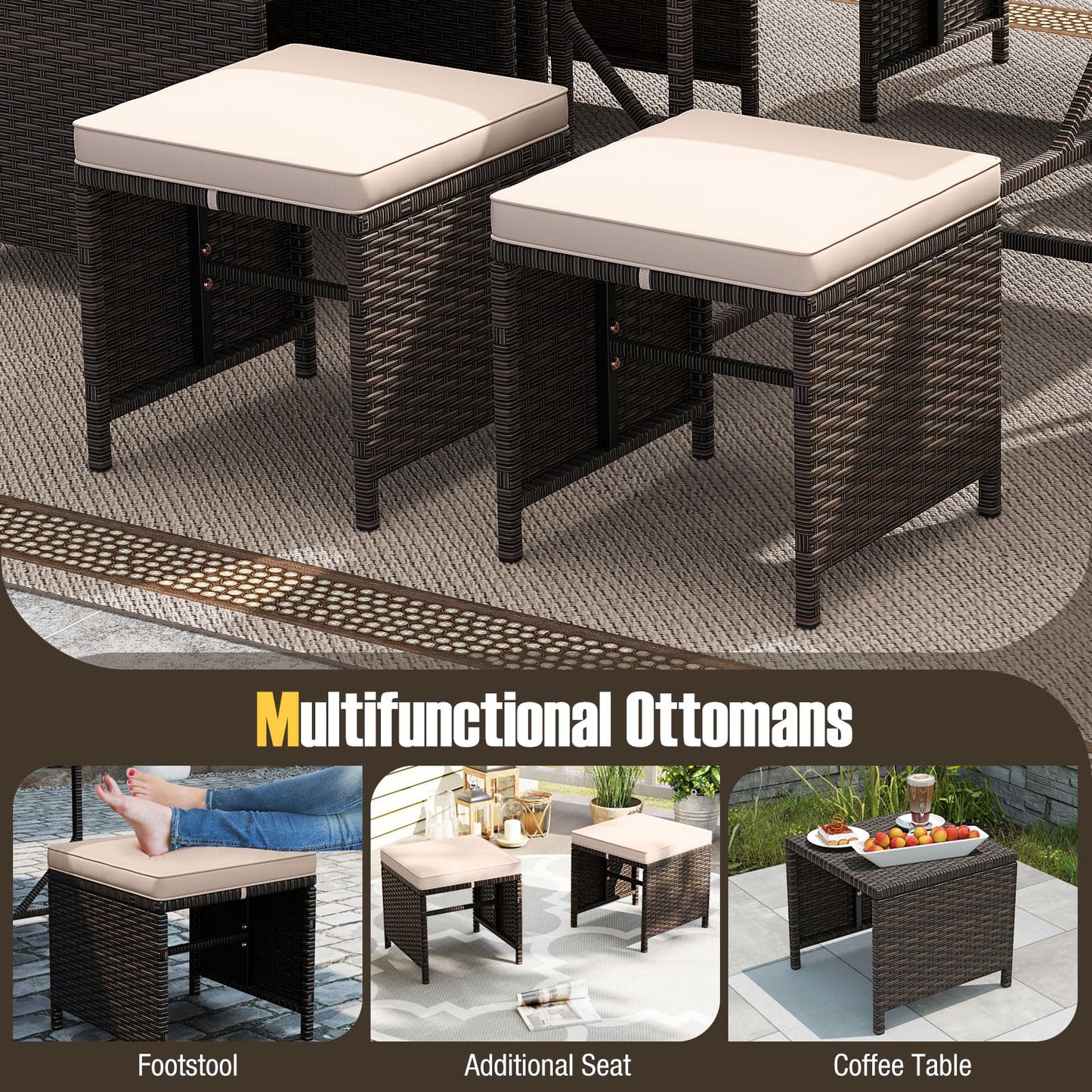 Tangkula 9 Piece Rattan Patio Dining Set